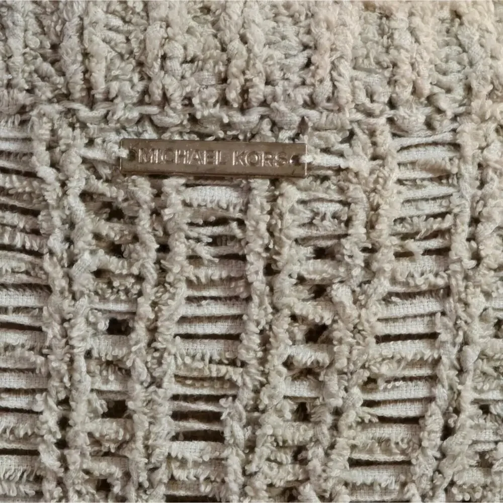 Michael Kors Wheat Beige Open Weave Boho Cozy‎ Pop Over Sweater Size Large
